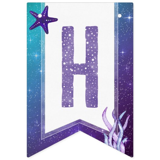 Paarse en Blauwgroen Waterverf zeester Happy Birth Vlaggetjes (Tweede vlag)