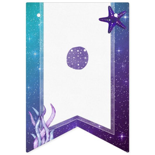 Paarse en Blauwgroen Waterverf zeester Happy Birth Vlaggetjes (Eerste vlag)