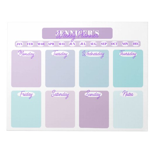 Paarse en Blauwgroen weekjesplanner Notitieblok (Voorkant)