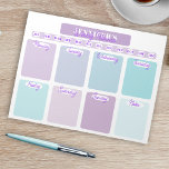 Paarse en Blauwgroen weekjesplanner Notitieblok<br><div class="desc">Dit gepersonaliseerde notitieblok is het perfecte middel om al uw wekelijkse activiteiten bij te houden. Dit ontwerp kenmerkt zeven gebieden voor elke dag van de week in pastelpuren en scheuren, samen met een leeg gebied voor uw nota's, en bij de bovenkant zijn jouw naam en de 12 maanden van het...</div>