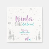 Paarse en Blauwgroen winter Onederland 1e verjaard Servetten (Voorkant)