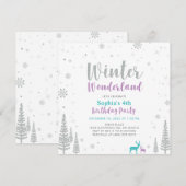 Paarse en Blauwgroen winter Wonderland Girl Birthd Kaart (Voorkant / Achterkant)