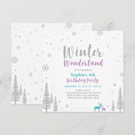 Paarse en Blauwgroen winter Wonderland Girl Birthd Kaart (Voorkant / Achterkant)