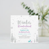 Paarse en Blauwgroen winter Wonderland Girl Birthd Kaart (Staand voorkant)