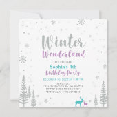 Paarse en Blauwgroen winter Wonderland Girl Birthd Kaart (Voorkant)