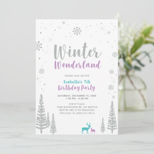 Paarse en Blauwgroen winterWonderland Kinderen van Kaart (Staand voorkant)