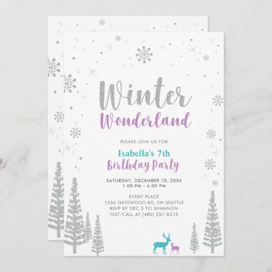 Paarse en Blauwgroen winterWonderland Kinderen van Kaart (Voorkant / Achterkant)