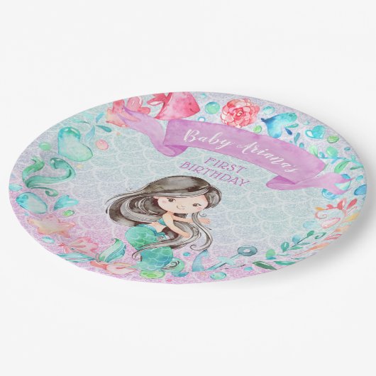 Paarse en Blauwgroen Zeemeermin Aangepast eerste v Papieren Bordje (Gekanteld)