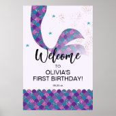 Paarse en Blauwgroen Zeemeermin Verjaardag Welkoms Poster (Voorkant)