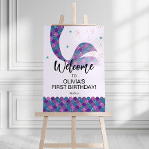Paarse en Blauwgroen Zeemeermin Verjaardag Welkoms