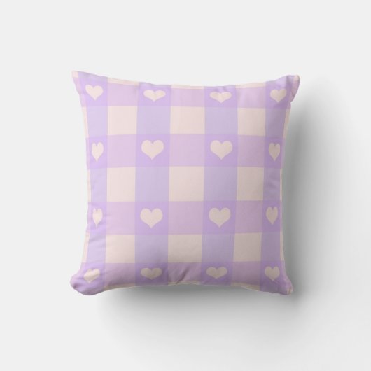 Paarse en Bleek Roze Hart Patroon Kussen (Voorkant)