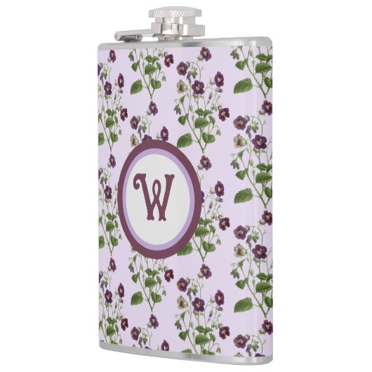  paarse en bloemkolen met initiaal heupfles (Links)