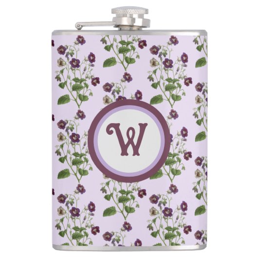  paarse en bloemkolen met initiaal heupfles (Voorkant)