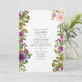 Paarse en Blush Bloemen Bruiloft Kaart (Staand voorkant)