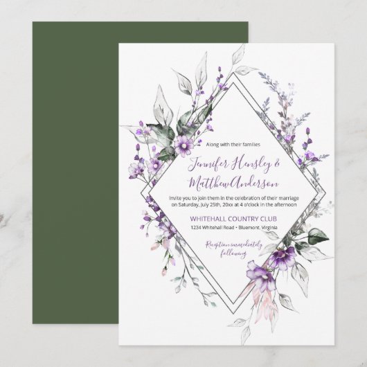 Paarse en Blush Diamant Kader Bruiloft | Kaart (Voorkant / Achterkant)