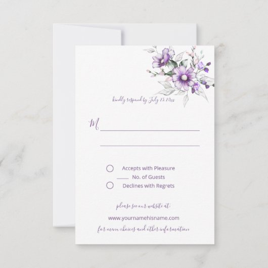 Paarse en Blush Diamond Lijst | RSVP Kaartje (Achterkant)