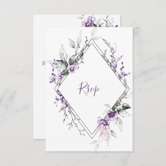 Paarse en Blush Diamond Lijst | RSVP Kaartje (Voorkant / Achterkant)