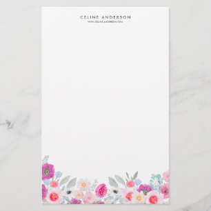 Paarse en Blush Pastel Floral Garland Personaliser Briefpapier