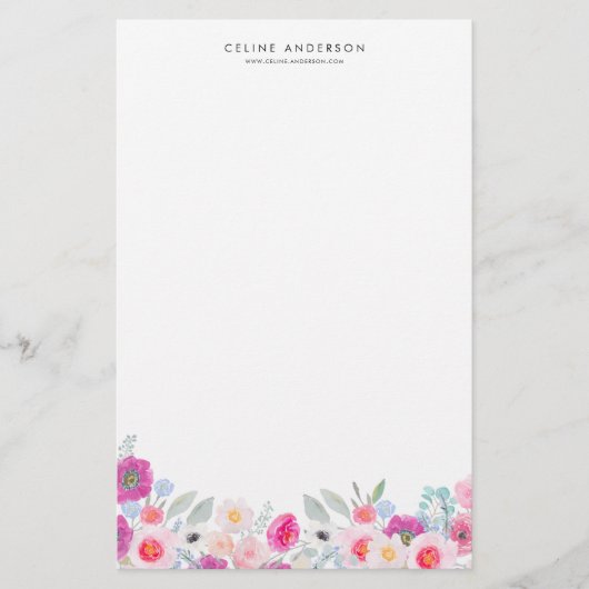 Paarse en Blush Pastel Floral Garland Personaliser Briefpapier (Voorkant)