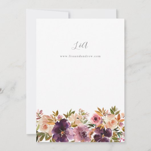 Paarse en Blush Pink Floral Weddenschap Kaart (Achterkant)
