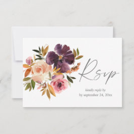 Paarse en Blush roze Floral met maaltijdSVP-kaart RSVP Kaartje