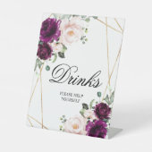 Paarse en Blush roze roze Drink Sign. Reclamebord Met Voetstuk (Voorkant)