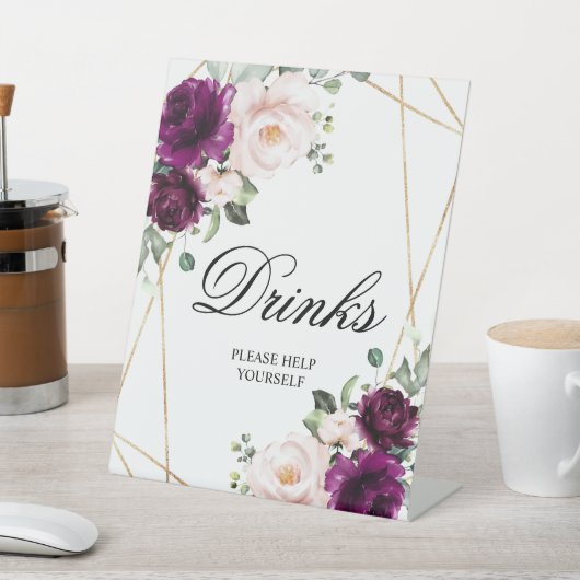 Paarse en Blush roze roze Drink Sign. Reclamebord Met Voetstuk (Insitu)