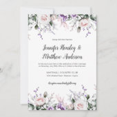 Paarse en Blush Waterverf Bloemen Drop Bruiloft | Kaart (Voorkant)