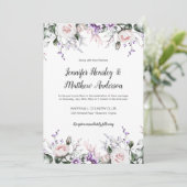 Paarse en Blush Waterverf Bloemen Drop Bruiloft | Kaart (Staand voorkant)