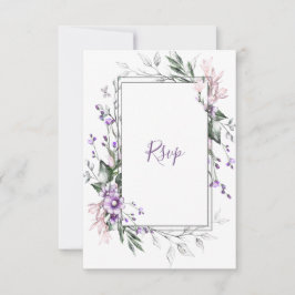 Paarse en Blush Waterverf Bloemen Lijst | RSVP Kaartje