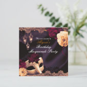 Paarse en Bourgogne Floral & Lace Masquerade Party Kaart (Staand voorkant)