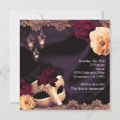 Paarse en Bourgogne Floral & Lace Masquerade Party Kaart (Achterkant)