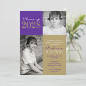 Paarse en Bronzen Gouden Classic 2 Foto Afstuderen Kaart (Staand voorkant)