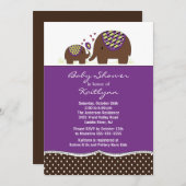 Paarse en bruine olifant Baby shower Kaart (Voorkant / Achterkant)