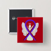 Paarse en Burgundy Awareness Ribbon Angel Button (Voorkant /achterkant)