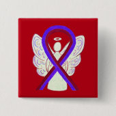 Paarse en Burgundy Awareness Ribbon Angel Button (Voorkant)