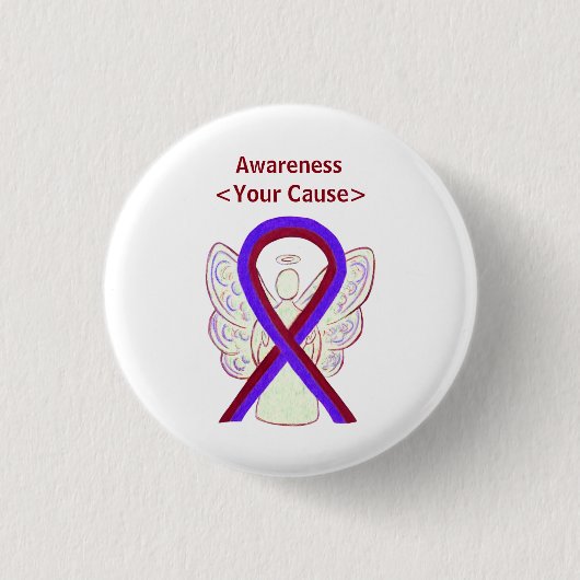 Paarse en Burgundy Awareness Ribbon Angel Button (Voorkant)