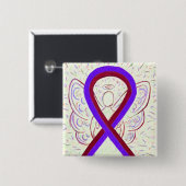 Paarse en Burgundy Awareness Ribbon Angel Button (Voorkant /achterkant)