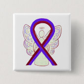 Paarse en Burgundy Awareness Ribbon Angel Button (Voorkant)