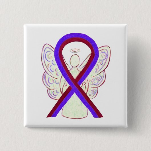 Paarse en Burgundy Awareness Ribbon Angel Button (Voorkant)