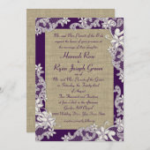 Paarse en Burlap  Bloemen Kaart (Voorkant / Achterkant)