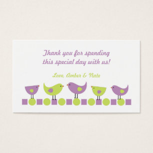 Paarse en Chartreuse Vogels Baby shower Favor Tag Visitekaartjes