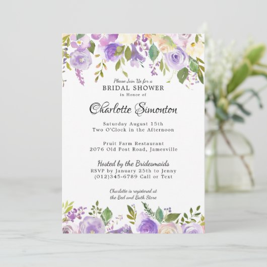 Paarse en Cream Floral Bridal Shower Kaart (Staand voorkant)