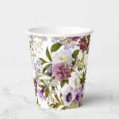 Paarse en Cream Flowers Papier Party Cups Papieren Bekers (Achterkant)