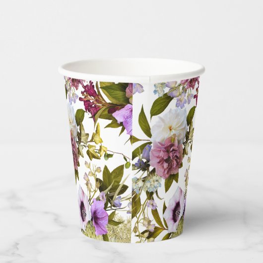 Paarse en Cream Flowers Papier Party Cups Papieren Bekers (Rechts)