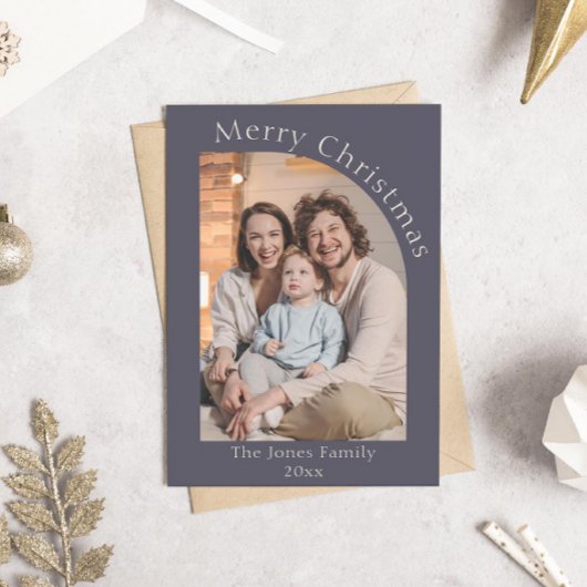 Paarse en Cream Modern Arch Foto Kerstmis Feestdagenkaart