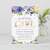 Paarse en Cream Summer Flowers Baby shower Kaart (Staand voorkant)