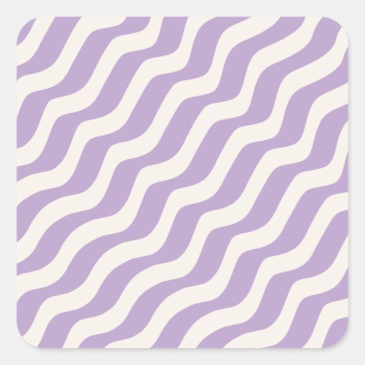 Paarse en Cream Wavy Lines Psychedelic Stripes Vierkante Sticker (Voorkant)