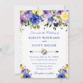 Paarse en Cream Zomerbloemen Bruiloft Kaart (Voorkant)