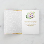 Paarse en Cream Zomerbloemen Goudfolie Verjaardag Kaart (Binnen)